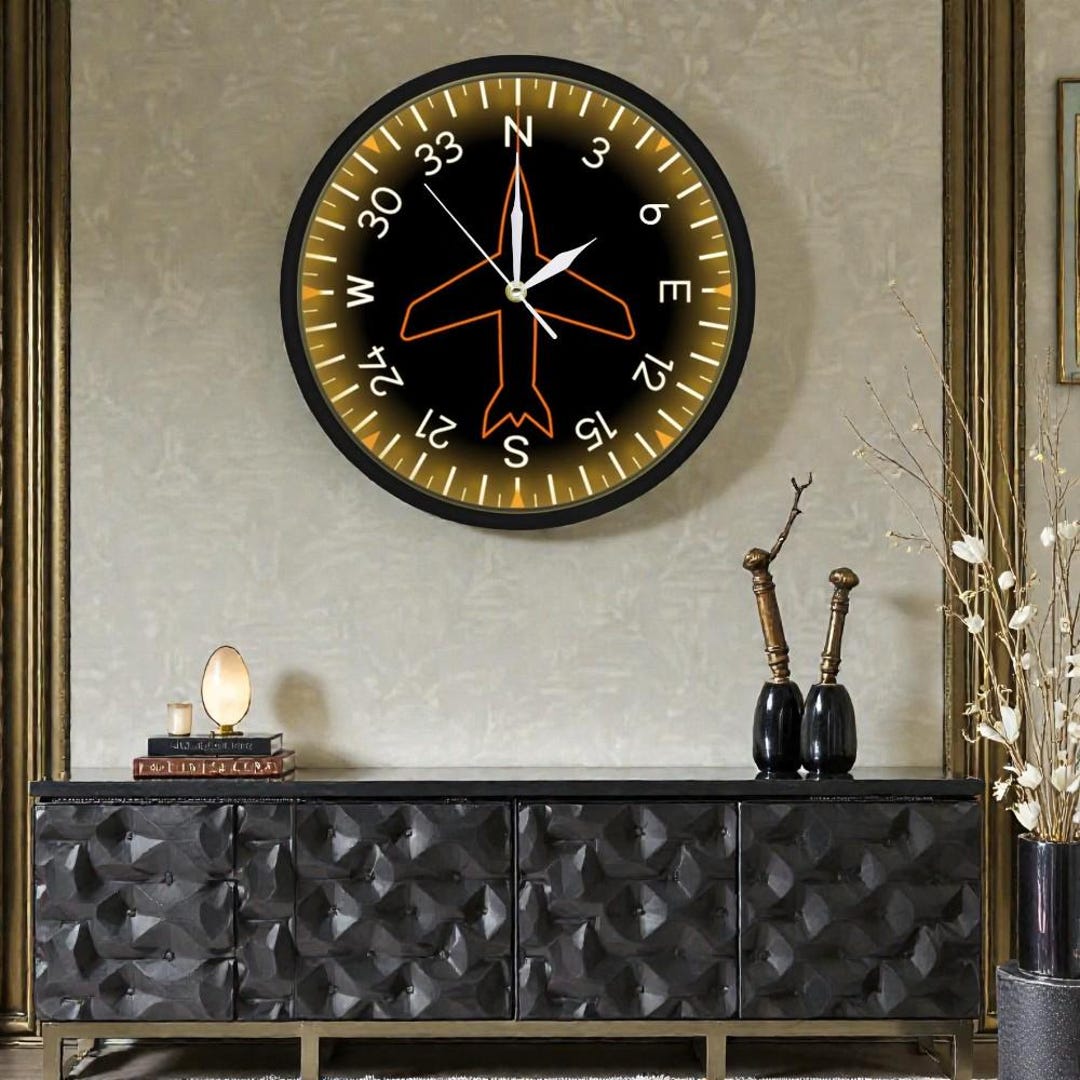 Aviation Directional Wall Clock – Modern Metal Aviator Silent ...