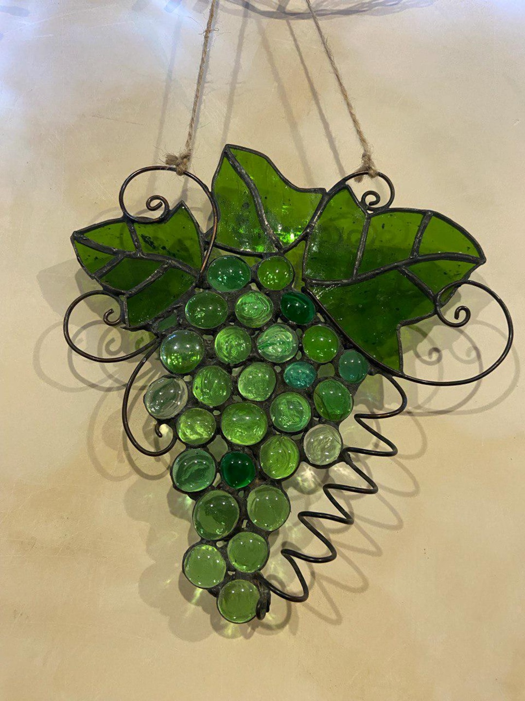 Stained Glass Grapes Wall Decor Handmade Green Vineyard Art, Rustic ...