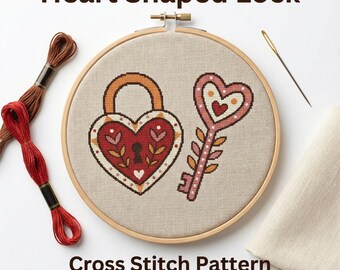 Heart Shaped Lock Cross Stitch Pattern PDF Romantic Valentine Instant ...