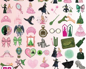 Imágenes prediseñadas de Wicked, corona de Glinda, varita, escoba, lazo verde de Elphaba, imágenes prediseñadas de Wicked, imágenes prediseñadas de Wicked rosa y verde, imágenes prediseñadas de Elphaba Glinda, Cricut y silueta