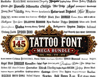 Tattoo Font Bundle,Professional Fonts for Procreate,Black Letter Calligraphy,Tattoo Lettering,Handwritting font,Cricut Files