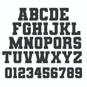 May include: A complete alphabet and number set in a bold, dark gray font. The letters A through Z and the numbers 0 through 9 are displayed in a clear, easy-to-read style, perfect for various design applications.