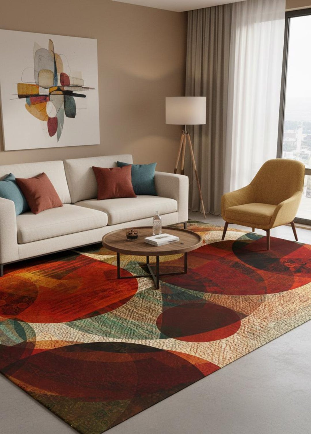 Modern Rug Red Pattern Modern Red Abstract Rug Pattern, Geometric Kilim Print (digital ...