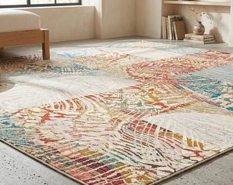 LOOMAND Geometrischer Teppich, Ethnische Boho Wohnkultur, Wohnzimmer Textilkunst