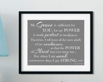 2 Cor - 12 9-10 My Grace is Sufficient for You, Encouragement gift, Scripture Wall Art, Bible Verse Wall Art, Poster, Scripture prints