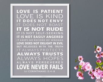 Love Is Patient Love is Kind Art Print, 1st Corinthians 13, Wedding gift, Confirmation Gift, Baptism Gift, Scripture Art for couples