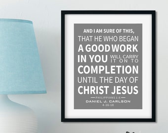 Philippians 1:6 He Who Began A Good Work In You, Scripture Wall Art Print, Confirmation Gift for boy, Christian wall art, bible verse gift