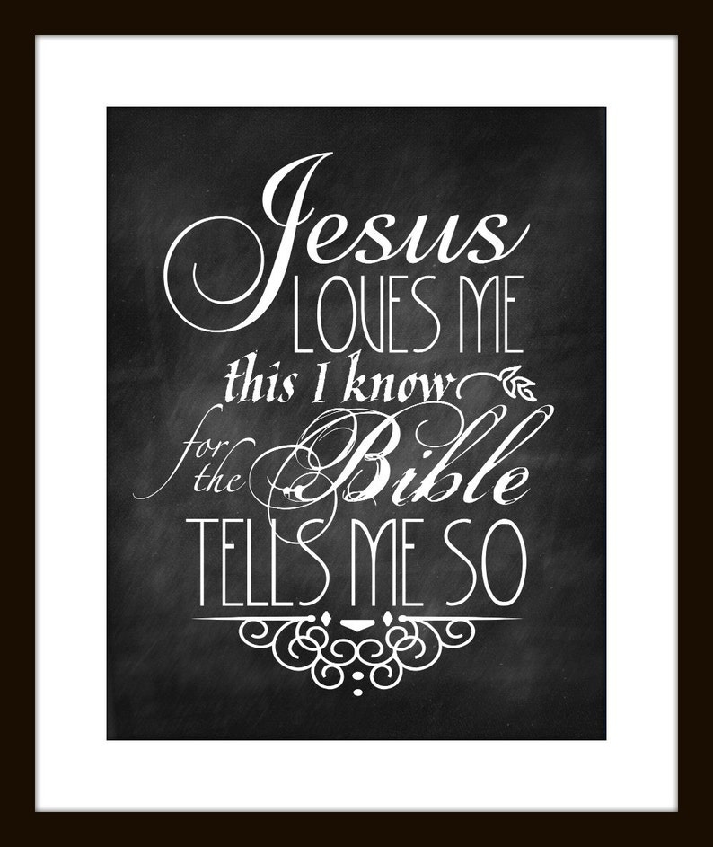 Jesus Loves Me Wall Art For Kids Favorite Childs Hymn Song Lyrics With Chalkboard Background Perfect For Nursery Or First Communion Gift - 