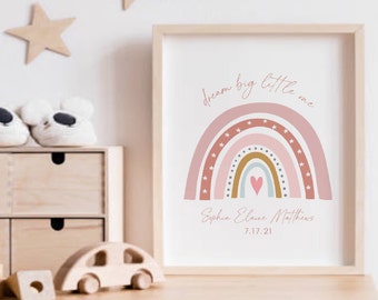 Personalized Baby Girl Nursery Print, Boho Rainbow Wall Art