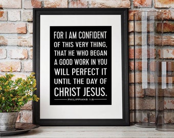 Philippians 1:6, He Who Began A Good Work in You Scripture art print, Graduation or Confirmation Gift boy, First Communion, Baptism Gift