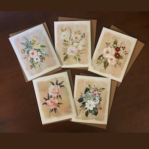Vintage style Floral Blank greeting cards with envelopes, Boxed Set or Individual cards, Soft and Feminine, Great for any occasion