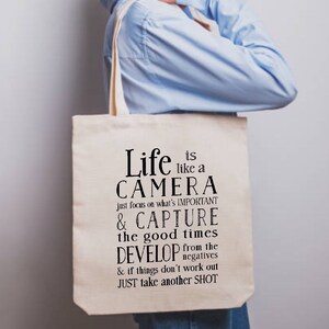 Life is Like a Camera Tote Bag Gift for Photographer Canvas Shopping Bag Camera bag Eco Friendly image 5