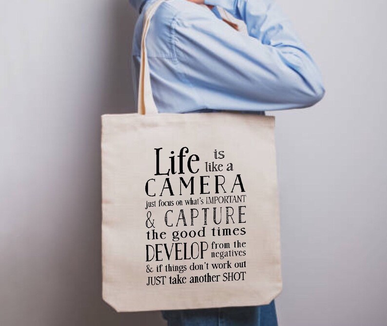 Life is Like a Camera Tote Bag Gift for Photographer Canvas Shopping Bag Camera bag Eco Friendly image 5