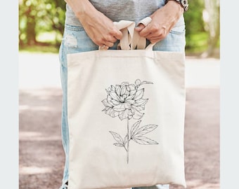 Peony Botanical Canvas Reusable Tote Bag, Book Lover Gift, Reusable Shopping Bag - Eco Friendly Tote - Farmers Market Grocery Bag