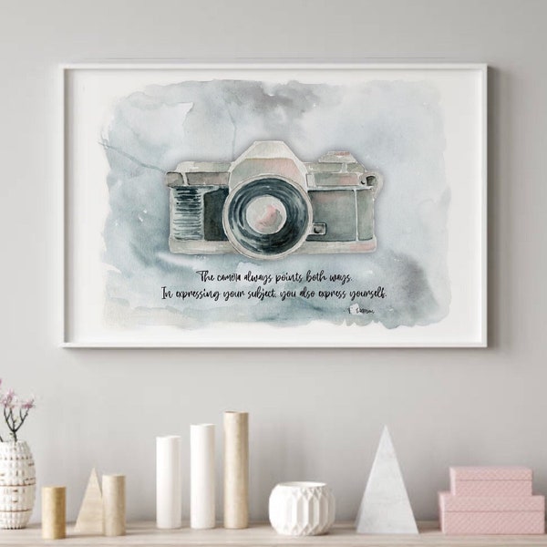 The Camera Always Points Both Ways watercolor painting, Photographer gift, F. Patterson quote, camera illustration, Photography gift