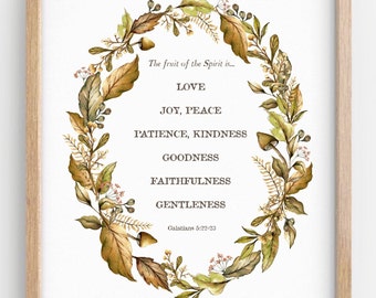 Bible Verse, Scripture Art print of Galatians 5:22-23, The Fruit of the Spirit wall art, Religious gift, Love, Joy Peace, Patience, Kindness