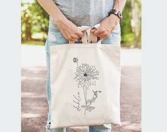 Dahlia Botanical Aesthetic Tote Bag, Book Lover Gift, Mothers Day Gift, Canvas Shopping Bag - Eco Friendly Tote - Farmers Market Grocery Bag