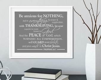 Scripture Wall Art Be anxious for Nothing Philippians 4 6 7 Christian Wall Art Confirmation, Christian Gift, Prayer