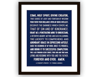 A Students Prayer by St. Thomas Aquanis, Catholic School Art Print, Prayer of Saint Thomas, Graduation or Confirmation or Baptism Gift