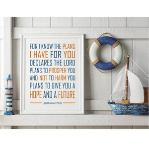 Jeremiah 29:11 - For I Know The Plans I have For You, Confirmation Gift for Boy or Girl, Christening gift, First Baptism Scripture Wall Art,