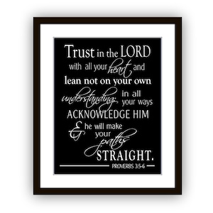Proverbs 3:5-6 Trust in the Lord with all your heart, Scripture Wall Art, Gift for Graduation, Confirmation gift Baptism Gift image 4