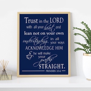 Proverbs 3:5-6 Trust in the Lord with all your heart, Scripture Wall Art, Gift for Graduation, Confirmation gift Baptism Gift image 1