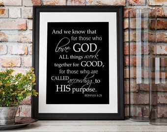 Scripture Art - Romans 8 28, All things work together, Bible Verse Art Print, Gift for son or daughter, Religious Gift, Confirmation Gift