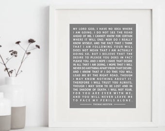 Thomas Merton Prayer Print, Catholic Confirmation Gift