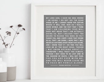 Thomas Merton Prayer Confirmation Gift for Boy or Girl Baptism gift Catholic gift Merton Litany spiritual art Christening Gift