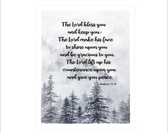 Numbers 6: 24-26, The Lord Bless You and Keep You, Confirmation Gift for Boy or Girl, Christian Wall Art, Christian Graduation Gift