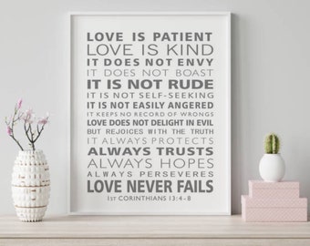 Love Is Patient Love is Kind, Scripture Wall Art, 1st Corinthians 13, Baptism Gift, Christian Wall Art, Wall Decor, Love is Patient poster,