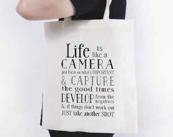 Life is Like a Camera Tote Bag - Gift for Photographer Canvas Shopping Bag - Camera bag - Eco Friendly