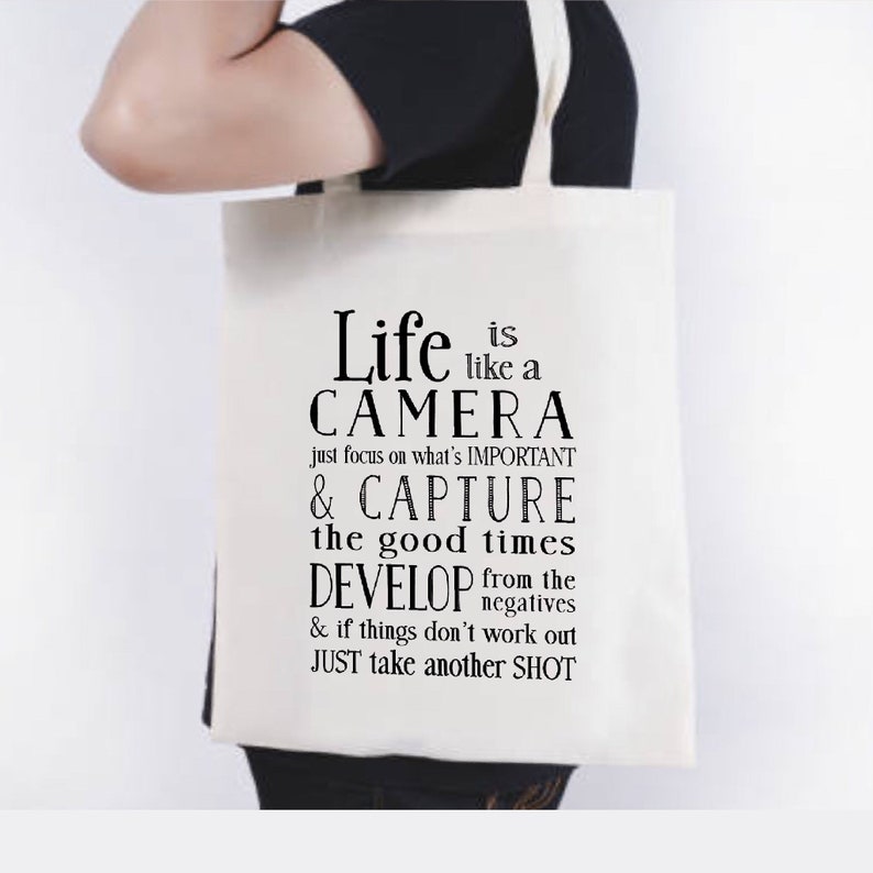 Life is Like a Camera Tote Bag Gift for Photographer Canvas Shopping Bag Camera bag Eco Friendly image 1