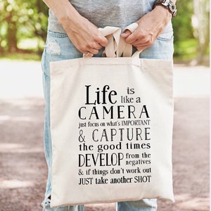 Life is Like a Camera Tote Bag Gift for Photographer Canvas Shopping Bag Camera bag Eco Friendly image 4