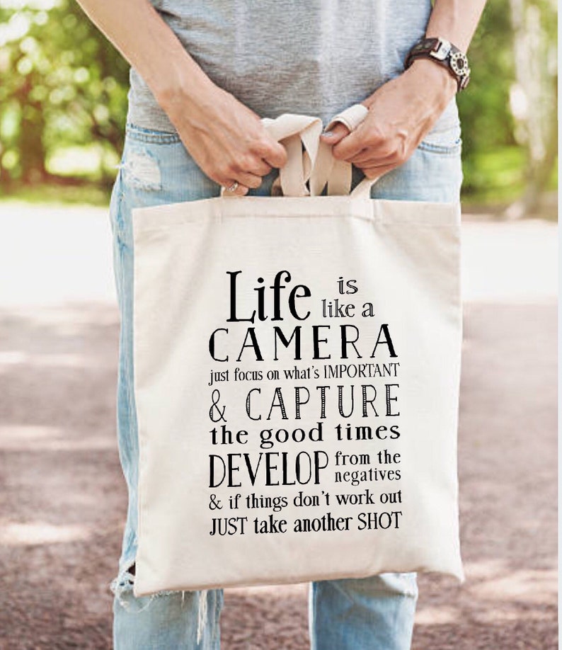 Life is Like a Camera Tote Bag Gift for Photographer Canvas Shopping Bag Camera bag Eco Friendly image 4