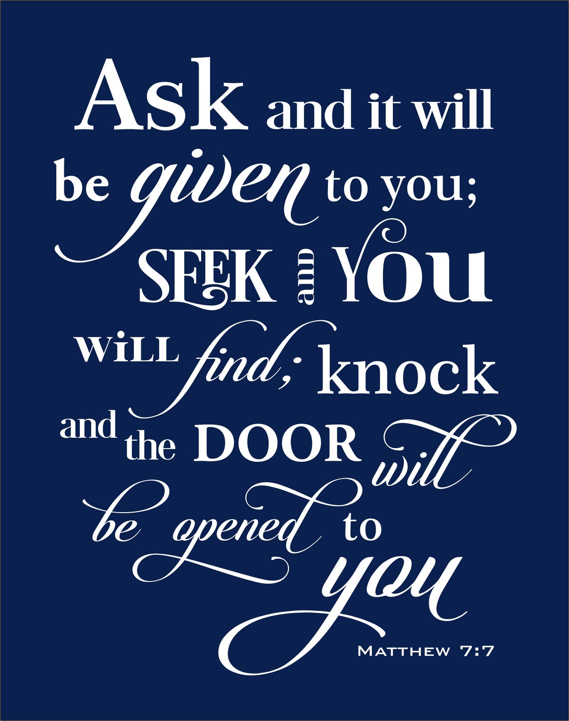 Scripture art ask and it shall be given matthew 7 etsy