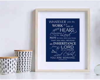 Scripture Wall Art, Colossians 3:23-24, Confirmation Gift for Boy or for Girl, Bible Verse, Graduation, Baptism, Gift from God Parent