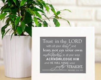 Proverbs 3:5-6 Trust in the Lord, Confirmation or Baptism Gift, Inspirational Art Print, Scripture Prints, Bible Verse Poster