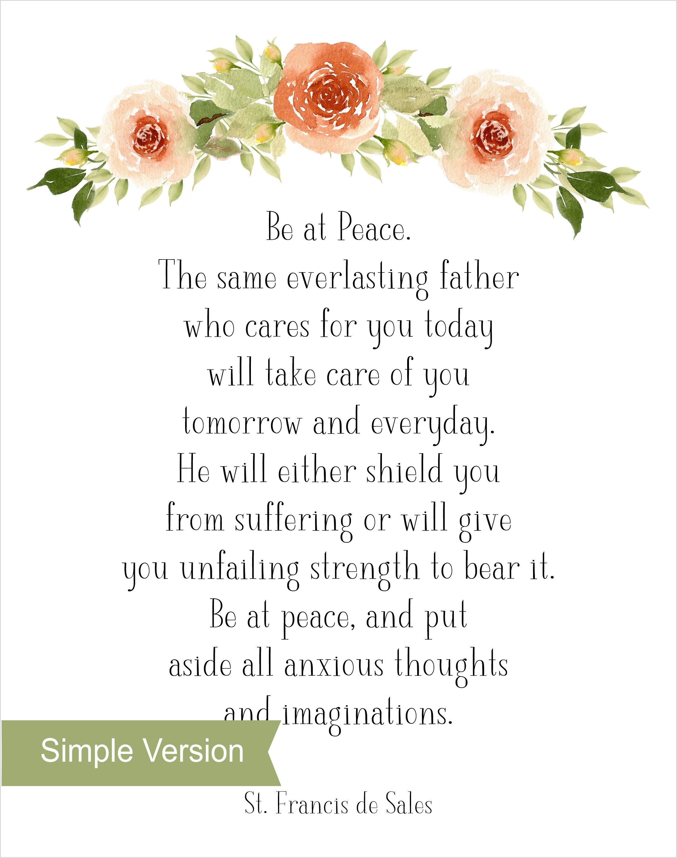 St Francis De Sales Prayer Be at Peace Confirmation Gift Etsy