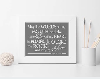 Scripture Art Print, Psalm 19, Scripture Bible verse Sign, Christian wall art , Baptism or Confirmation Gift