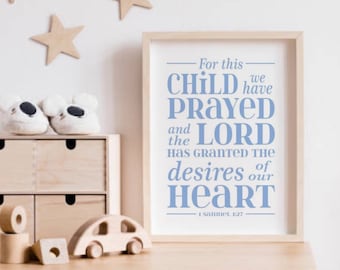 For this Child we have Prayed, Nursery Wall Art Print, Baby Shower Gift for Girl or Boy, Adoption Gift, 1 Samuel 1:27