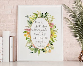 Watercolor painting of Proverbs 16:3, Commit to the Lord Whatever You do, Scripture Print, Gift for Graduate or Confirmation gift for Girl