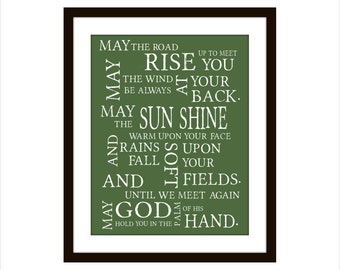 Irish Blessing, May the Road Rise up to Meet You, Typography,  Inspirational Art, St Patrick's Day, Green