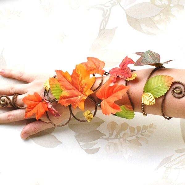 Autumn fall leaf arm cuff arm wrap autumn woodland fairy mother nature costume orange red brown gold