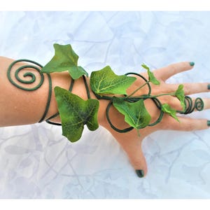 Green leaves arm cuff wrap, woodland fairy mother nature poison ivy costume accessory.
