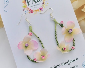 Pink Flower Earrings Floral teardrop hoop accessory