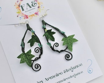 Ivy leaf earrings green leaves woodlsnd fairy mother nature poison ivy costume accessory.