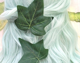 Green leaf hair clip grip woodland fairy poison ivy mother nature costume accessory