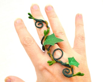 Green leaf vine wrap ring fantasy fairy poison ivy costume accessory.