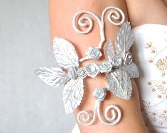 Silver flower vine leaves upper arm cuff wrap wedding bride bridesmaids moon goddess fairy costume